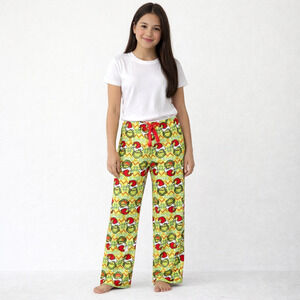 The Grinch Pajama Pants Womens Large Yellow Fleece Christmas Santa Sleepwear
